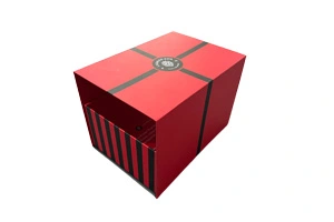 A sophisticated custom slide-out rigid gift box featuring a bold matte red finish and decorative black stripes. Manufactured by ZY Pack using high-precision automated lines at their Wenzhou facility, specializing in bespoke structural designs for premium global brands