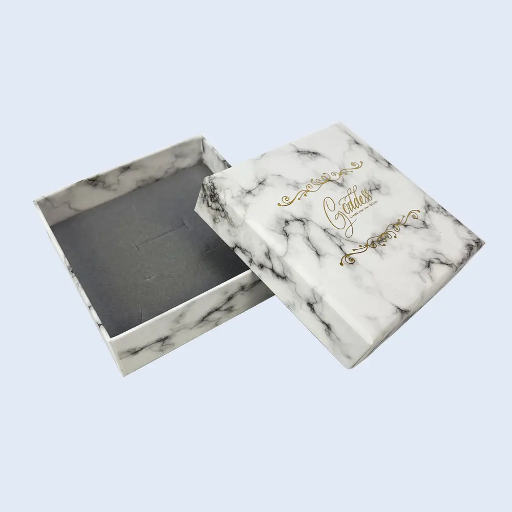 luxury marble pattern jewelry rigid box gold foil zypack