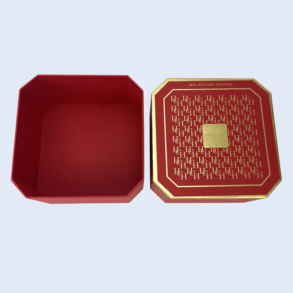 luxury octagonal 2 piece gift box red gold foil zypack