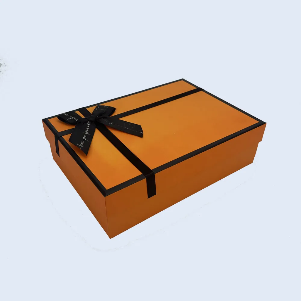luxury orange 2 piece gift box black ribbon zypack