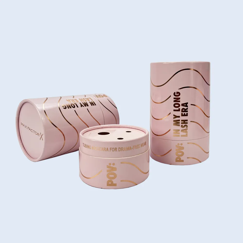 Irregular Shaped Box luxury pink cosmetic cylinder box gold foil zypack 1