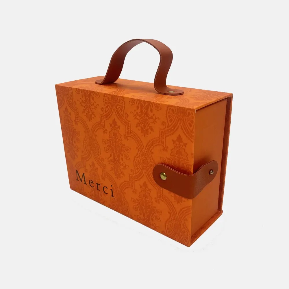 luxury sliding drawer box pu leather handle orange texture zypack main