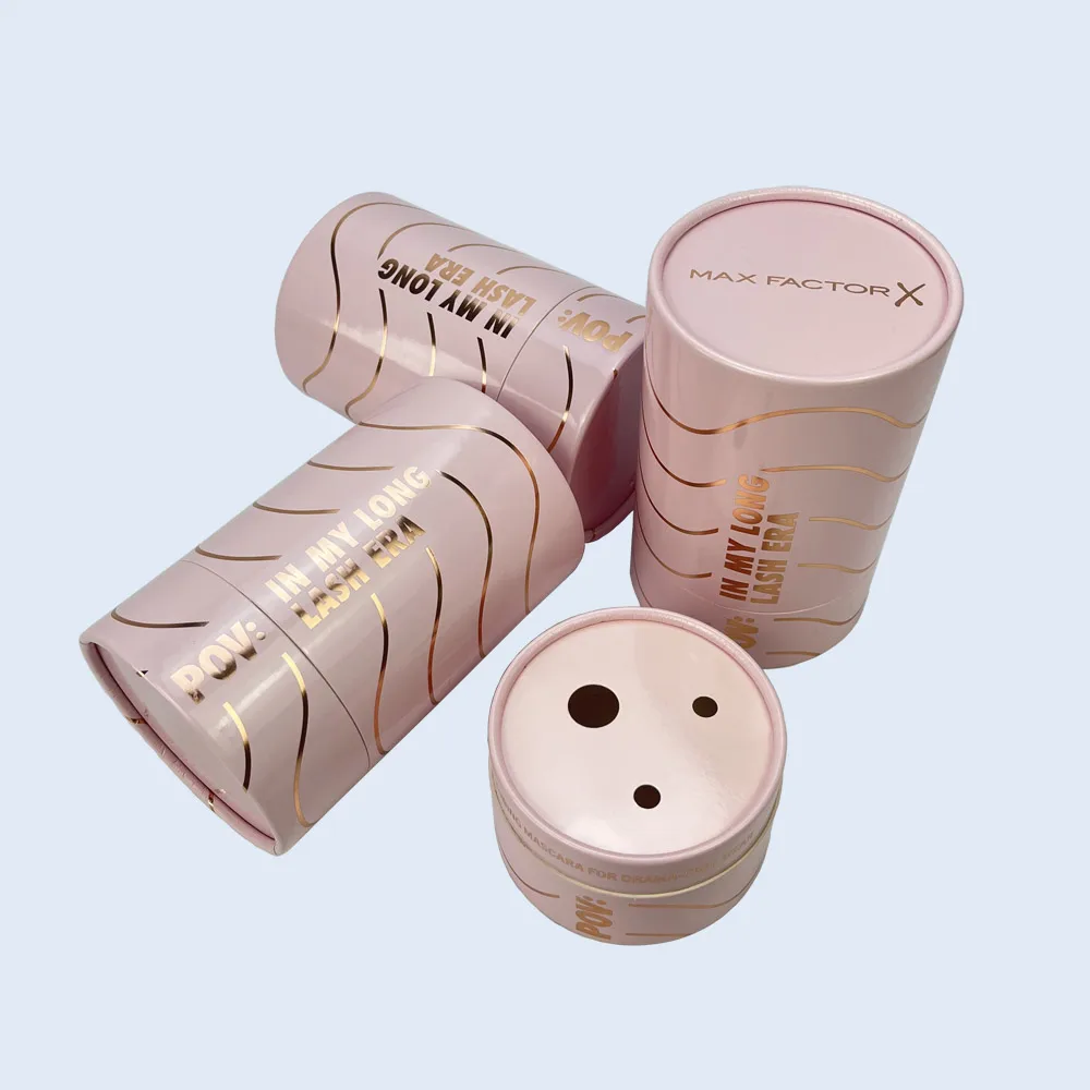Beauty & Skincare Packaging max factor pink cosmetic cylinder box gold foil zypack factory