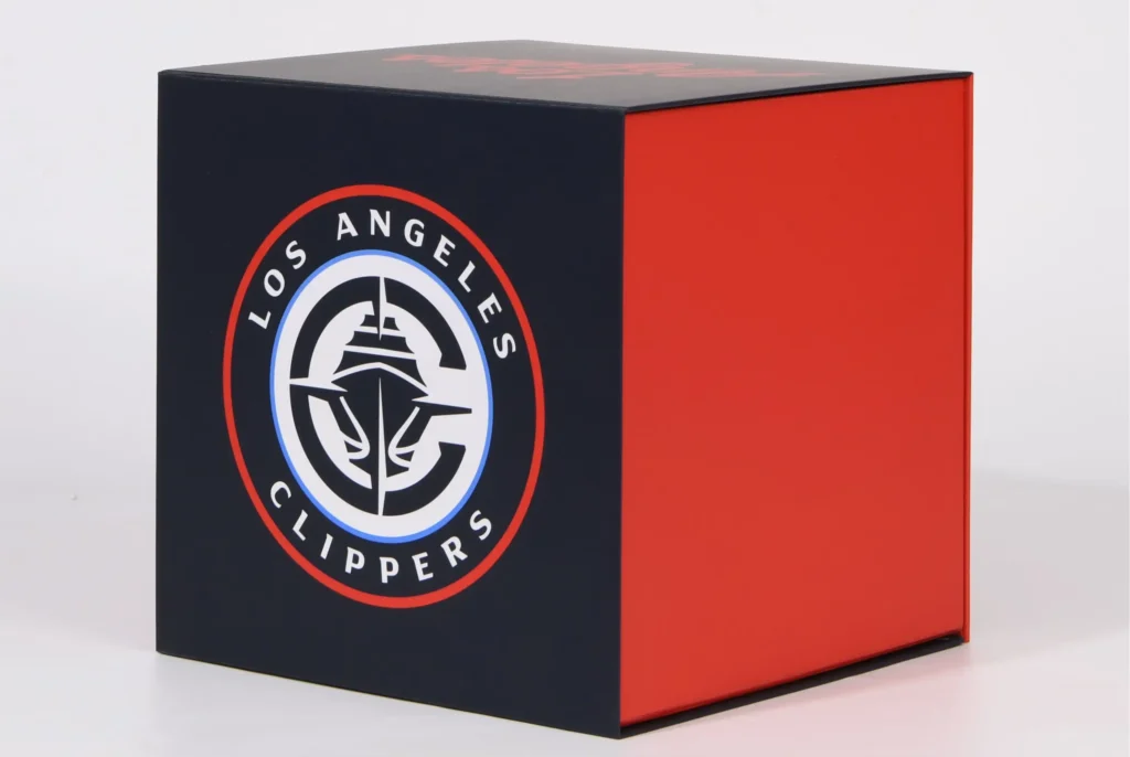 Custom branded oversized folding gift box for the **LA Clippers (NBA)**, showcasing ZY Pack's precision corner-cutting and luxury matte finish for sports franchise PR kits.