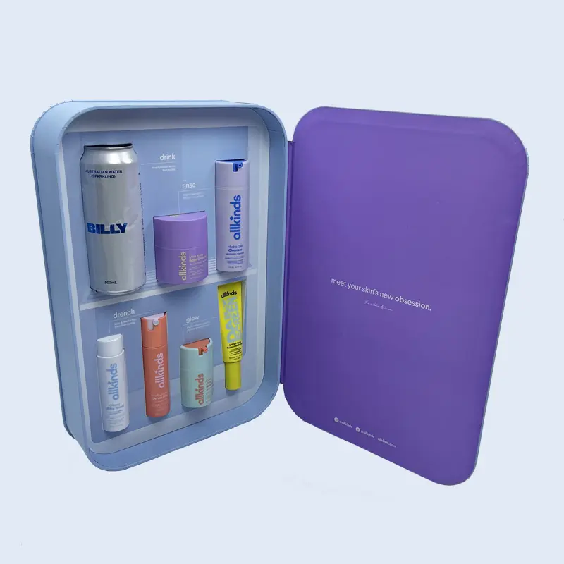 Custom fridge-style magnetic clamshell rigid box with seamless edge alignment, designed as a luxury creative skincare packaging solution by ZY Pack.